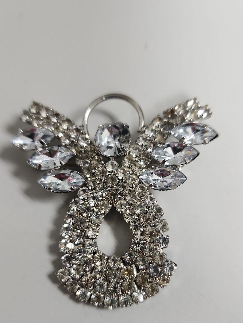 Crystal Angel Brooch - Silver Clear Rhinestones